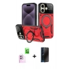 MARSİLYAN™- iPhone 16 Kılıf Kıvılcım Modern Serisi - Siyah 3D Antistatik Hayalet Cam Ekran Koruyucu + Raze Metal Kamera Lens - PE