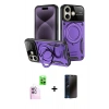 MARSİLYAN™- iPhone 16 Kılıf Kıvılcım Modern Serisi - Siyah 3D Antistatik Hayalet Cam Ekran Koruyucu + Raze Metal Kamera Lens - PE