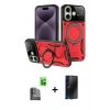 MARSİLYAN™- iPhone 16 Kılıf Kıvılcım Modern Serisi - Siyah 3D Antistatik Hayalet Cam Ekran Koruyucu + Raze Metal Kamera Lens - SH