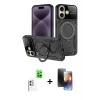 MARSİLYAN™- iPhone 16 Kılıf Kıvılcım Modern Serisi - Siyah 3D Antistatik Mat Seramik Nano Ekran Koruyucu + Raze Metal Kamera Lens - BZ