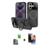 MARSİLYAN™- iPhone 16 Kılıf Kıvılcım Modern Serisi - Siyah 3D Antistatik Mat Seramik Nano Ekran Koruyucu + Raze Metal Kamera Lens - SH