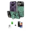 MARSİLYAN™- iPhone 16 Kılıf Kıvılcım Modern Serisi - Siyah 3D Antistatik Mat Seramik Nano Ekran Koruyucu + Raze Metal Kamera Lens - BZ