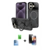 MARSİLYAN™- iPhone 16 Kılıf Kıvılcım Modern Serisi - Siyah 3D Antistatik Mat Seramik Nano Ekran Koruyucu + Raze Metal Kamera Lens - LT