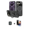 MARSİLYAN™- iPhone 16 Kılıf Kıvılcım Modern Serisi - Siyah 3D Antistatik Mat Seramik Nano Ekran Koruyucu + PVD Metal Kamera Lens - YL