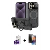 MARSİLYAN™- iPhone 16 Kılıf Kıvılcım Modern Serisi - Siyah 3D Antistatik Mat Seramik Nano Ekran Koruyucu + Bilvis Titan Kamera Lens - PE