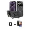 MARSİLYAN™- iPhone 16 Kılıf Kıvılcım Modern Serisi - Siyah 3D Antistatik Mat Seramik Nano Ekran Koruyucu + PVD Metal Kamera Lens - PE