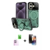 MARSİLYAN™- iPhone 16 Kılıf Kıvılcım Modern Serisi - Siyah 3D Antistatik Mat Seramik Nano Ekran Koruyucu + Raze Metal Kamera Lens - PE