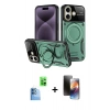 MARSİLYAN™- iPhone 16 Kılıf Kıvılcım Modern Serisi - Siyah 3D Antistatik Mat Seramik Nano Ekran Koruyucu + Raze Metal Kamera Lens - LT