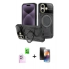 MARSİLYAN™- iPhone 16 Kılıf Kıvılcım Modern Serisi - Siyah 3D Antistatik Mat Seramik Nano Ekran Koruyucu + Raze Metal Kamera Lens - PE