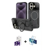 MARSİLYAN™- iPhone 16 Kılıf Kıvılcım Modern Serisi - Siyah 3D Antistatik Seramik Nano Ekran Koruyucu + Bilvis Titan Kamera Lens - SH