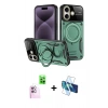 MARSİLYAN™- iPhone 16 Kılıf Kıvılcım Modern Serisi - Siyah 3D Antistatik Seramik Nano Ekran Koruyucu + Raze Metal Kamera Lens - PE