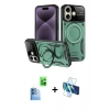 MARSİLYAN™- iPhone 16 Kılıf Kıvılcım Modern Serisi - Siyah 3D Antistatik Seramik Nano Ekran Koruyucu + Raze Metal Kamera Lens - LT