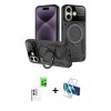 MARSİLYAN™- iPhone 16 Kılıf Kıvılcım Modern Serisi - Siyah 3D Antistatik Seramik Nano Ekran Koruyucu + Raze Metal Kamera Lens - BZ