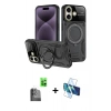 MARSİLYAN™- iPhone 16 Kılıf Kıvılcım Modern Serisi - Siyah 3D Antistatik Seramik Nano Ekran Koruyucu + Raze Metal Kamera Lens - SH