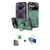 MARSİLYAN™- iPhone 16 Kılıf Kıvılcım Modern Serisi - Siyah 3D Antistatik Seramik Nano Ekran Koruyucu + Raze Metal Kamera Lens - SH