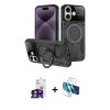 MARSİLYAN™- iPhone 16 Kılıf Kıvılcım Modern Serisi - Siyah 3D Antistatik Seramik Nano Ekran Koruyucu + Bilvis Titan Kamera Lens - YL
