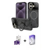 MARSİLYAN™- iPhone 16 Kılıf Kıvılcım Modern Serisi - Siyah Bilvis 5in1 3D Magic Cam Ekran Koruyucu + Gümüş Bilvis Titan Kamera Lens