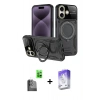 MARSİLYAN™- iPhone 16 Kılıf Kıvılcım Modern Serisi - Siyah Bilvis 5in1 3D Magic Cam Ekran Koruyucu + Siyah Raze Metal Kamera Lens