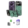 MARSİLYAN™- iPhone 16 Kılıf Kıvılcım Modern Serisi - Siyah Bilvis 5in1 3D Magic Cam Ekran Koruyucu + Siyah Raze Metal Kamera Lens