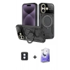 MARSİLYAN™- iPhone 16 Kılıf Kıvılcım Modern Serisi - Siyah Bilvis 5in1 5D Magic Hayalet Cam Ekran Koruyucu + PVD Metal Kamera Lens - MI