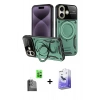 MARSİLYAN™- iPhone 16 Kılıf Kıvılcım Modern Serisi - Siyah Bilvis 5in1 5D Magic Hayalet Cam Ekran Koruyucu + Raze Metal Kamera Lens - SH