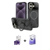 MARSİLYAN™- iPhone 16 Kılıf Kıvılcım Modern Serisi - Siyah Bilvis 5in1 5D Magic Hayalet Cam Ekran Koruyucu + Bilvis Titan Kamera Lens - SH