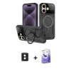 MARSİLYAN™- iPhone 16 Kılıf Kıvılcım Modern Serisi - Siyah Bilvis 5in1 5D Magic Hayalet Cam Ekran Koruyucu + PVD Metal Kamera Lens - PE