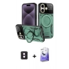 MARSİLYAN™- iPhone 16 Kılıf Kıvılcım Modern Serisi - Siyah Bilvis 5in1 5D Magic Hayalet Cam Ekran Koruyucu + PVD Metal Kamera Lens - PE