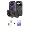 MARSİLYAN™- iPhone 16 Kılıf Kıvılcım Modern Serisi - Siyah Bilvis 5in1 5D Magic Hayalet Cam Ekran Koruyucu + Pembe Raze Metal Kamera Lens
