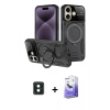 MARSİLYAN™- iPhone 16 Kılıf Kıvılcım Modern Serisi - Siyah Bilvis 5in1 5D Magic Hayalet Cam Ekran Koruyucu + PVD Metal Kamera Lens - YL