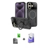 MARSİLYAN™- iPhone 16 Kılıf Kıvılcım Modern Serisi - Siyah Bilvis 5in1 5D Magic Hayalet Cam Ekran Koruyucu + Raze Metal Kamera Lens - SH