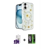 MARSİLYAN™- iPhone 16 Kılıf Kozmos Doku - Şeffaf 360 Full Body Arka Koruyucu + Bilvis Titan Kamera Lens - PE