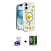 MARSİLYAN™- iPhone 16 Kılıf Kozmos Doku - Şeffaf 360 Full Body Arka Koruyucu + Bilvis Titan Kamera Lens - SH