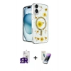 MARSİLYAN™- iPhone 16 Kılıf Kozmos Doku - Şeffaf Pasifik Cam Ekran Koruyucu + Pembe Bilvis Titan Kamera Lens