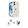 MARSİLYAN™- iPhone 16 Kılıf Kozmos Doku - Şeffaf Pasifik Cam Ekran Koruyucu + Raze Metal Kamera Lens - PE