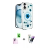 MARSİLYAN™- iPhone 16 Kılıf Kozmos Doku - Şeffaf Pasifik Cam Ekran Koruyucu + Raze Metal Kamera Lens - PE