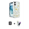 MARSİLYAN™- iPhone 16 Kılıf Kozmos Doku - Şeffaf Pasifik Cam Ekran Koruyucu + PVD Metal Kamera Lens - PE