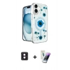 MARSİLYAN™- iPhone 16 Kılıf Kozmos Doku - Şeffaf Pasifik Cam Ekran Koruyucu + PVD Metal Kamera Lens - PE