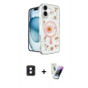 MARSİLYAN™- iPhone 16 Kılıf Kozmos Doku - Şeffaf Pasifik Cam Ekran Koruyucu + PVD Metal Kamera Lens - PE