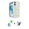 MARSİLYAN™- iPhone 16 Kılıf Kozmos Doku - Şeffaf Pasifik Cam Ekran Koruyucu + Raze Metal Kamera Lens - LT