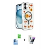 MARSİLYAN™- iPhone 16 Kılıf Kozmos Doku - Şeffaf Pasifik Cam Ekran Koruyucu + Raze Metal Kamera Lens - LT