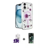 MARSİLYAN™- iPhone 16 Kılıf Kozmos Doku - Siyah 360 Mat Full Body Arka Koruyucu + Bilvis Titan Kamera Lens - GS