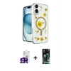 MARSİLYAN™- iPhone 16 Kılıf Kozmos Doku - Siyah 360 Mat Full Body Arka Koruyucu + Bilvis Titan Kamera Lens - GS