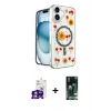 MARSİLYAN™- iPhone 16 Kılıf Kozmos Doku - Siyah 360 Mat Full Body Arka Koruyucu + Bilvis Titan Kamera Lens - GS