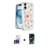 MARSİLYAN™- iPhone 16 Kılıf Kozmos Doku - Siyah 360 Mat Full Body Arka Koruyucu + Bilvis Titan Kamera Lens - GS