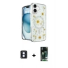 MARSİLYAN™- iPhone 16 Kılıf Kozmos Doku - Siyah 360 Mat Full Body Arka Koruyucu + PVD Metal Kamera Lens - MI