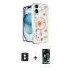 MARSİLYAN™- iPhone 16 Kılıf Kozmos Doku - Siyah 360 Mat Full Body Arka Koruyucu + PVD Metal Kamera Lens - PE