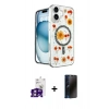 MARSİLYAN™- iPhone 16 Kılıf Kozmos Doku - Siyah 3D Antistatik Hayalet Cam Ekran Koruyucu + Bilvis Titan Kamera Lens - PE