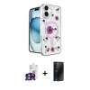 MARSİLYAN™- iPhone 16 Kılıf Kozmos Doku - Siyah 3D Antistatik Hayalet Cam Ekran Koruyucu + Bilvis Titan Kamera Lens - YL
