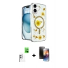 MARSİLYAN™- iPhone 16 Kılıf Kozmos Doku - Siyah 3D Antistatik Mat Seramik Nano Ekran Koruyucu + Raze Metal Kamera Lens - BZ